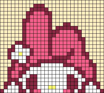 Alpha pattern #152103 | BraceletBook My Melody Cross Stitch Pattern, 32bit Pixel Art, My Melody Alpha Pattern, Girly Pixel Art, Cute Crochet Grids, Cute Grid Art, Alpha Patterns Sanrio, Sanrio Grid Pattern, Pixel Grid Design