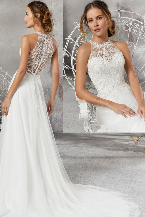 Mori Lee 5691 Ivory Morilee Wedding Dresses, Dresses Fairytale, Halter Wedding, Halter Wedding Dress, Wedding Dress Flowy, Tea Length Wedding, Pnina Tornai, Tulle Skirts, Dresses Mermaid