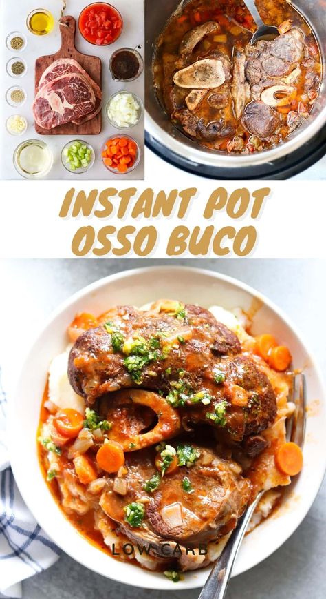 Making classic Osso Buco has never been this easy or fast! When you make Osso Buco in your Instant Pot, the meat comes out ultra tender and the sauce is rich and delicious, all cooked in about an hour! Oso Bucco Recipe Instant Pot, Instant Pot Osso Bucco Recipe, Instapot Beef Shank Recipe, Instant Pot Osso Bucco, Uso Buco Recipe, Bison Osso Bucco Recipe, Osso Bucco Instant Pot, Bone In Beef Shank Recipe Instant Pot, Beef Shank Osso Bucco Recipe