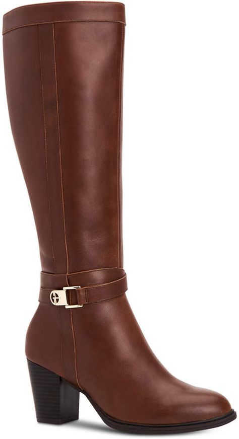 Beige Knee-high Heeled Boots For Formal Occasions, Beige Leather Knee-high Boots With Comfort Fit, Beige Knee-high Heeled Boots With Wide Calf, Brown Medium Width Knee-high Boots For Formal, Beige Knee-high Boots Medium Width, Macys Shoes, Wide Calf Boots, Shoes With Jeans, Leather Booties