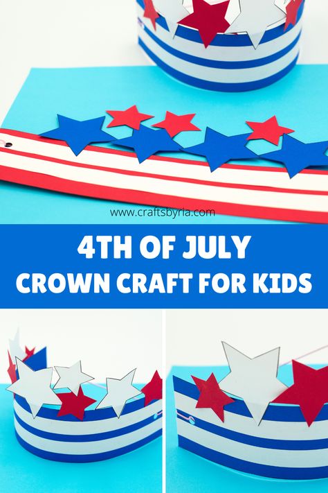 4th of July paper crown craft Preschool Hat Craft, Scratch Book, Crown Template, Headband Crafts, Holiday Activities For Kids, Paper Crown, Crown Crafts, Fun Arts And Crafts, Holiday Crafts For Kids