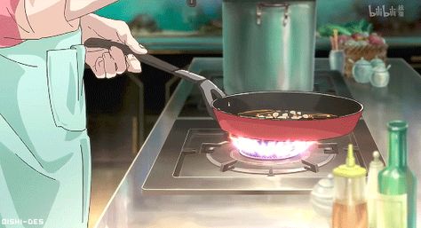 Anime Cooking Gif, Cooking Animation, Animated Kitchen, Cooking Gif, Anime Cooking, Gifs Aesthetic, Eating Gif, Cartoon Food, Food Banner