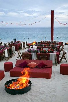 A firepit awaits wedding guests on the beach, great reception idea. (I think I'd like to do something like this on a patio for a fall wedding). Fall Beach, Bar Outdoor, The Perfect Guy, Wedding Aisle, Firepit, Wedding Guests, Furniture Inspiration, Wedding Lights, Beach Themes