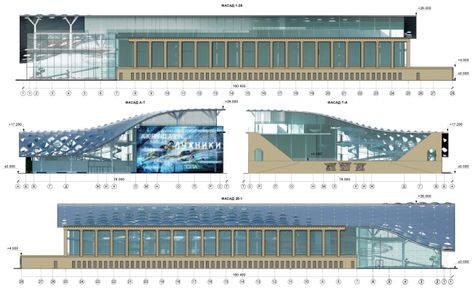 Project of reconstruction of swimming pool of the Luzhniki Olympic Complex Swimming Pool Plan Architecture, Pool Design Plans, Aquatic Center, Stadium Architecture, Sports Centre, Swimming Pool Architecture, Aqua Park, Olympic Swimming, Sports Field