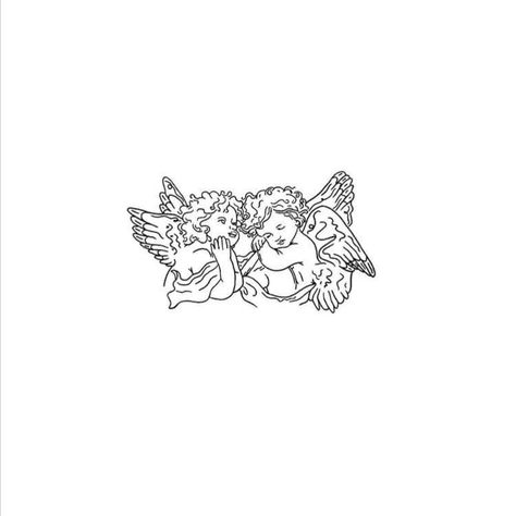 Angels Hugging Tattoo, Matching Angel Tattoo, Cherub Angel Tattoo Simple, 3 Cherub Angel Tattoo, Angel Line Art Tattoo, Two Cherubs Tattoo, 2 Angels Tattoo, Three Angels Tattoo, Dog Angel Tattoo