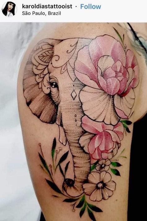 Elephant Tattoo Meaning, Catrina Tattoo, Elephant Tattoo Design, Inspiration Tattoos, Geniale Tattoos, Elephant Tattoo, Stylist Tattoos, Flowers Tattoo, Thigh Tattoos Women