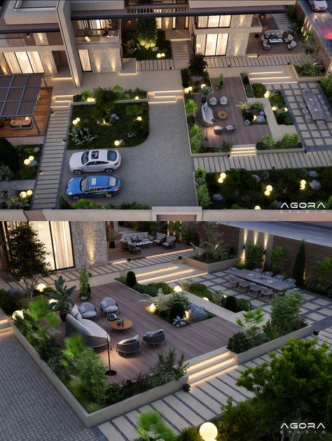 Modern Landscape Design Plans, Villa Landscape Plan, Villa Garden Design Landscaping, Villa Landscape Design, Studio Exterior, Landscape Villa, Pool Design Modern, Villa Landscape, Landscaping With Fountains