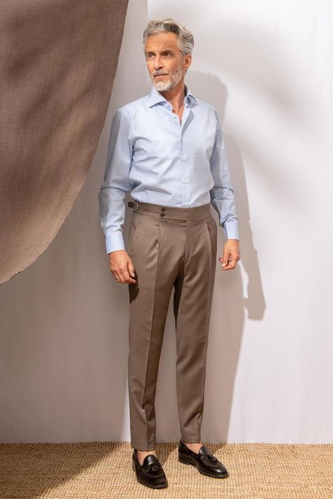 Trouser Pants Outfits, Trousers Outfit Men, Pini Parma, Men Pants Pattern, Pants Outfit Men, Formal Men Outfit, Brown Trousers, Formal Pants, Beige Jacket