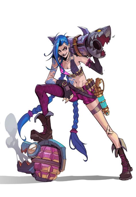 Jinx League Of Legends, League Of Legends Characters, Bd Comics, Lol League Of Legends, Image Comics, Drawing Reference Poses, Game Character, Blue Hair, Character Concept