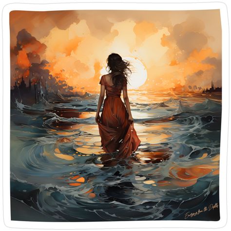 Decorate laptops, Hydro Flasks, cars and more with removable kiss-cut, vinyl decal stickers. Glossy, matte, and transparent options in various sizes. Super durable and water-resistant. A woman ascends from a dark ocean towards the sunlit surface. This surreal watercolor painting illustrates the process of coming out of emotional darkness and finding light and hope during recovery. Surreal Watercolor, Dark Ocean, Coming Out, Watercolor Painting, Surrealism, The Process, Watercolor Paintings, Decorate Laptops, Kiss Cut