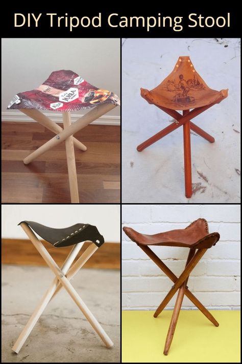 Now, you can camp in style in this DIY tripod camping stool. Diy Camping Chair, Diy Tripod, Leathercraft Ideas, Stool Diy, Diy Stool, Camping Stool, Campaign Furniture, Camping Furniture, Wooden Home