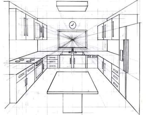 People As Cartoons, Room Perspective Drawing, Sketch Vs Final, Interior Design Sketchbook, Architecture Blueprints, Kitchen Drawing, Architecture Drawing Plan, Perspective Drawing Architecture, Kitchen Layout Plans