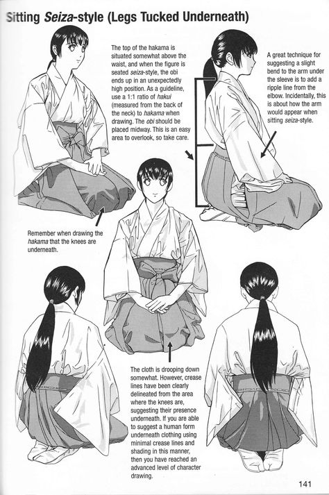 Hakama Pants Drawing, How To Draw A Kimono, Japanese Tutorial, Kimono Drawing, Kimono Ideas, Drawing Wrinkles, Manga Fashion, Kimono Art, Japanese Traditional Clothing