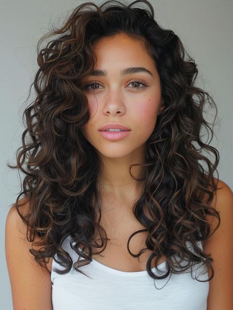 Curly Long Layered Haircuts, Curly Hair One Length, Chest Length Curly Hair, Curly Hair Mid Length Natural, Soft Natural Curly Hair, Mid Length Curly Brown Hair, Curly Hair Cuts Medium Length Layers, Curly Cut Medium Length, Layered Haircuts For Medium Length Hair