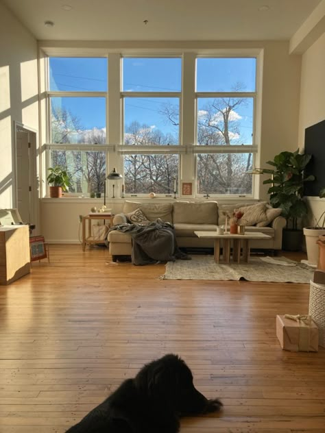 Apartment goals big windows loft apartment nyc apartment thrifted decor interior design sectional golden hour aesthetic apartment neutral interior beige interior beige living room Big Apartment Aesthetic, Big Window Apartment, Apartment Big Windows, Apartment Neutral, Nyc Loft Apartment, Hoboken Apartment, Loft Apartment Aesthetic, Apartment Nyc, Golden Hour Aesthetic