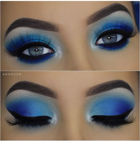 Cobalt Blue Makeup Look, Bright Blue Eye Makeup, Makeup Looks Royal Blue, Blue Blood Palette Looks, Red And Blue Eyeshadow Looks, Royal Blue Eye Makeup, Royal Blue Eyeshadow Looks, Royal Blue Makeup, Dark Blue Makeup Looks