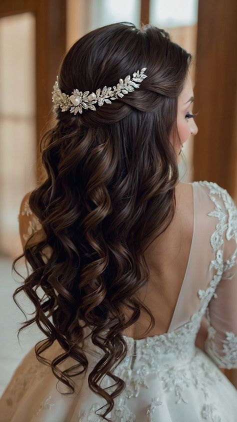 Looking for bridal hairstyle inspiration for your long hair Check out our collection of elegant and easy bride hairstyles for long hair Whether you're considering a side bridal style or a vintage look we've got you covered From veil half updos to simple braided styles we have brunette loose waves flower style ideas and more Perfect for creating a stunning bridal look that suits your wedding theme Wedding Princess Hair, Waterfall Hairstyle Wedding Indian, Elegant Bride Hairstyles Classy, Bridal Long Hair Down, Bridal Hair Down Brunette, Bridal Hair To The Side, Wedding Hairstyles For Long Hair Elegant, Bd Hairstyles, Bride Hairstyle With Veil