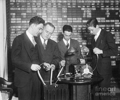 Stock Brokers Read New Ticker Tape Photograph by Bettmann Tape Reading, Broadway New York, Stock Ticker, Street Stock, Stock Broker, Tape Art, Stock Trading, Read News, Vintage Photographs