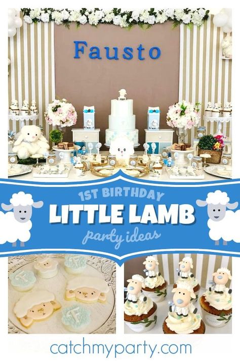 Check out this adorable little lamb themed 1st birthday. The cupcakes  are so cute! https://pst.cr/XQnvV #catchmyparty #partyideas #lambparty  #boy1stbirthdayparty Lamb Themed Birthday Party, Lamb Birthday Party, 1st Birthday Boy Party Ideas, Birthday Boy Party Ideas, 1st Birthday Boy Party, Animal Party Ideas, 1st Birthday Boy Themes, Animal Themed Party, Birthday Boy Party