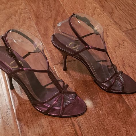 Deep Burgundy Delman Strappy Heel With Ankle Strap Nwot Color: Deep Purple/Burgundy Size: 9 4" Heel Leather Made In Spain No Wear On The Soles Never Been Worn Purple Strappy Heels, Maroon Heels, Hoco 2024, Classy Wear, Hot Clothes, Bow Wallpaper, Purple Burgundy, Shoe Nails, Metallic Heels