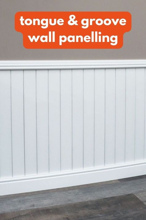 An image of tongue & groove wall panelling that links to Skirting4u's wall panelling product page. Tongue And Groove Bathroom Panelling, Internal Wall Panelling, Tongue And Groove Hall, White Wooden Wall Panelling, Kitchen Wall Panels Ideas, White Paneling Walls Bathroom, Toilet Wall Panelling, Tongue And Groove Panelling Kitchen, Tongue And Grove Wall Panelling