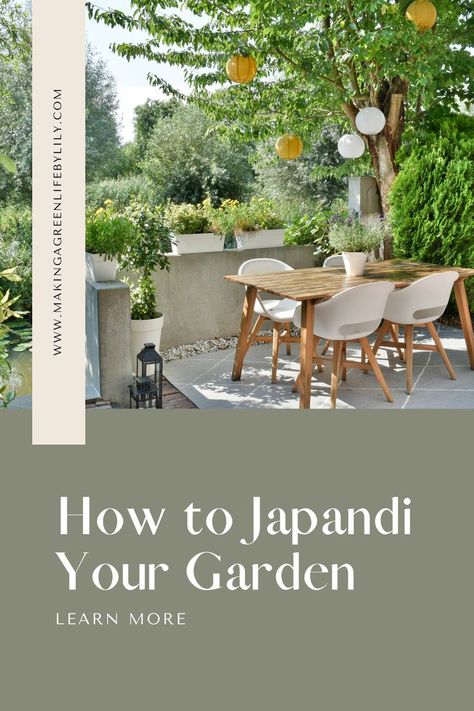 How to Japandi Your Garden Japanese Patio Ideas, Japandi Exterior, Japanese Patio, Japandi Garden, Japanese Inspired Garden, Japanese Style Garden, Small Backyard Design Ideas, Patio Trees, Garden Pond Design