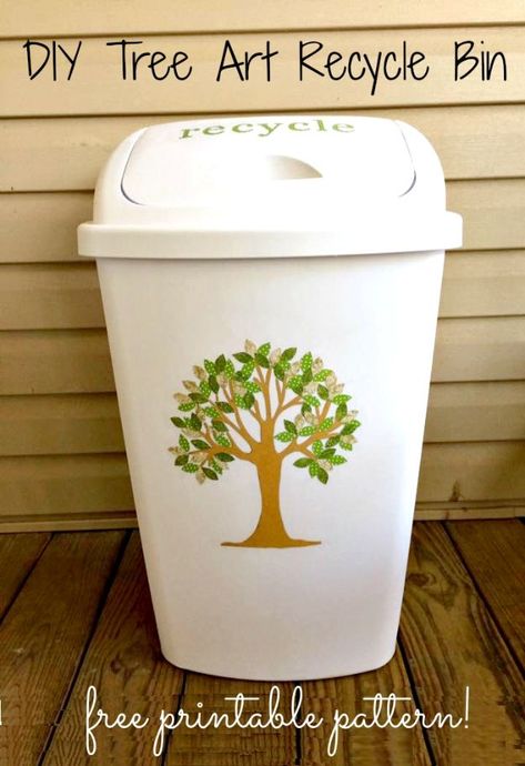 DIY Trash Cans - DIY Tree Art Recycling Bin Trash Can - Easy Do It Yourself Projects to Make Cute, Decorative Trash Cans for Bathroom, Kitchen and Bedroom - Trash Can Makeover, Hidden Kitchen Storage With Pull Out Cabinet - Lids, Liners and Painted Decor Ideas for Updating the Bin #diykitchen #diybath #trashcans #diy #diyideas #diyjoy http://diyjoy.com/diy-trash-cans Can Diy Ideas, Trash Can Design, Diy Trash Can, Light Up Canvas, Recycle Bin, Diy Tree, Diy Craft Tutorials, Rolling Cart, Can Diy