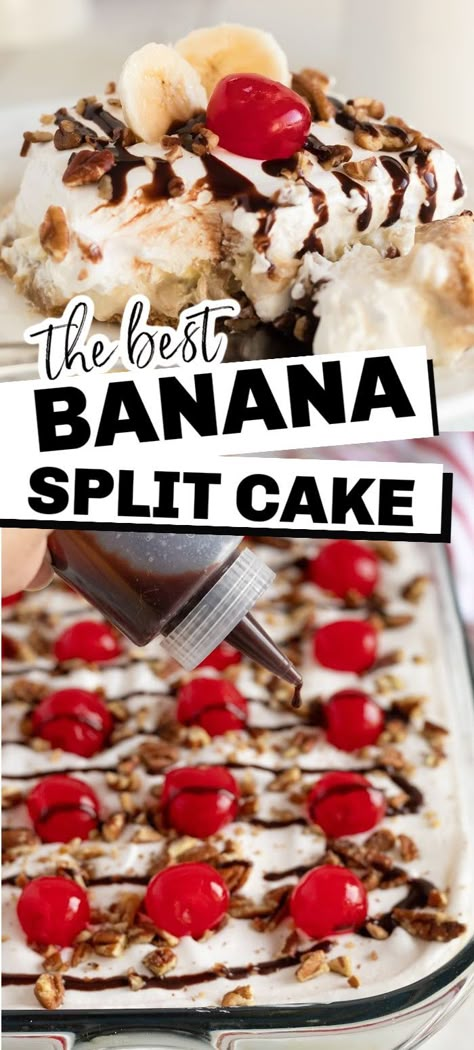 Banana Split Cake Recipe, Banana Split Dessert Recipes, Graham Cracker Dessert, Banana Split Pie, Cracker Dessert, Banana Pudding Desserts, Desserts Aesthetic, Cool Whip Desserts, Banana Split Cake