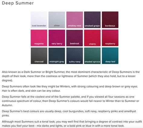 House Of Colour Dark Summer, Deep Summer Color Palette, Dark Summer Color Palette, Soft Cool Deep, Soft Summer Deep, Hoc Summer, Color Theories, Color Analysis Summer, Deep Summer