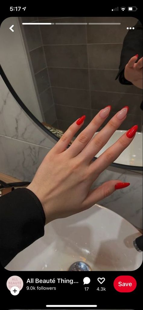 red nails 21st Birthday Nails, Almond Acrylic Nails Designs, Nail Tip Designs, Red Acrylic Nails, Red French, Nail Art Designs Diy, Almond Nails Designs, Red Nail Designs, Really Cute Nails