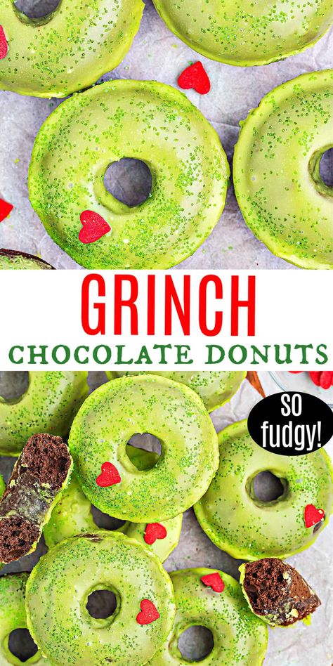 Baked Christmas Donut Ideas, Christmas Donuts Baked, Christmas Donuts Recipes, Grinch Breakfast Ideas For Kids, Christmas Baked Donut Recipes, Thanksgiving Donuts Decoration, Christmas Donuts Aesthetic, Breakfast With The Grinch, Holiday Donut Ideas