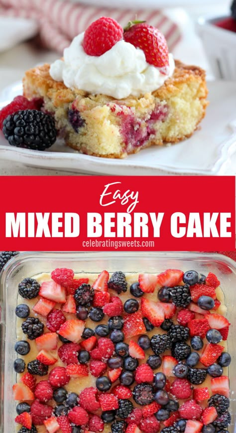 Mixed Berry Cake, Mixed Berry Dessert, Rustic Cakes, Summertime Desserts, Berry Cake Recipe, Fruit Kabob, Pizza Fruit, Celebrating Sweets, Berry Dessert Recipes