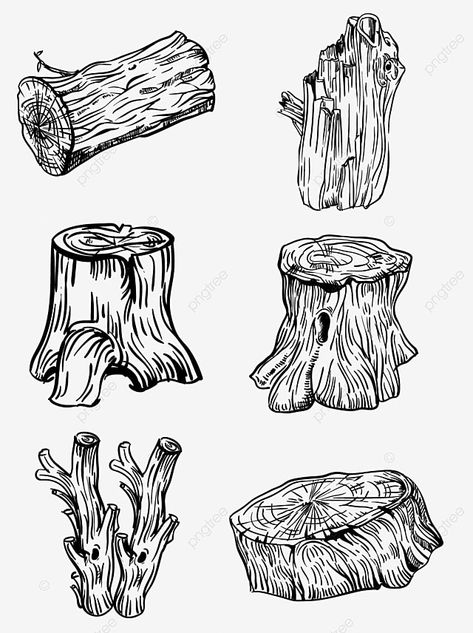 Mossy Rock Drawing, How To Draw A Log, Logs Drawing, Twisted Tree Drawing, Tree Stump Drawing, Dead Tree Drawing, Tree Stump Tattoo, Tree Drawing Design, Stump Tattoo