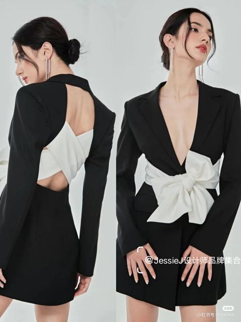 Bow On Dress, Open Back Blazer, Fashion Model Poses, Fashion Artwork, Fashion Top Outfits, Woman Suit Fashion, Fashionista Clothes, Glam Dresses, Kpop Fashion Outfits