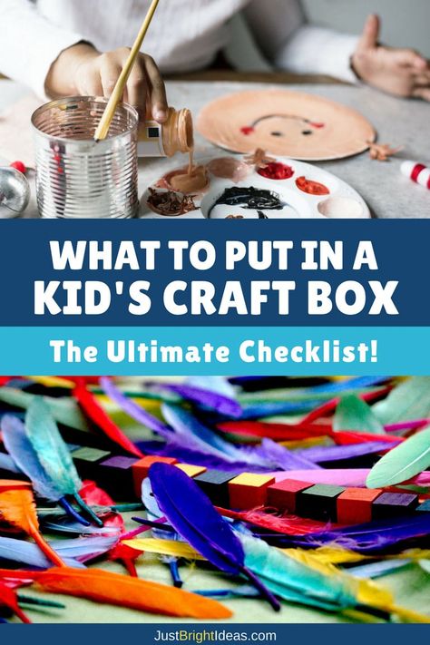 Inspire your children to be more creative by setting up a kid's craft box. We've got the ultimate checklist of what to put in and how to do it without spending the earth! Kids Craft Box Ideas, Kids Craft Box Gift, Crafts With Boxes, Craft Box Ideas, Art Box For Kids, Mystery Box For Kids, Craft Box For Kids, Easy Cardboard Crafts, Diy Craft Kits For Kids