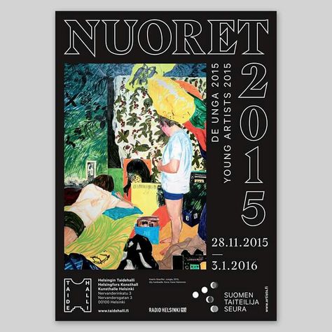 Poster for Nuoret 2015 / Young Artists 2015 group exhibition at Taidehalli Portfolio Cover Design, Graphic Design Portfolio Cover, Poster Design Layout, Design Studio Logo, Portfolio Covers, Art Exhibition Posters, Font Graphic, Typography Graphic, Fashion Portfolio