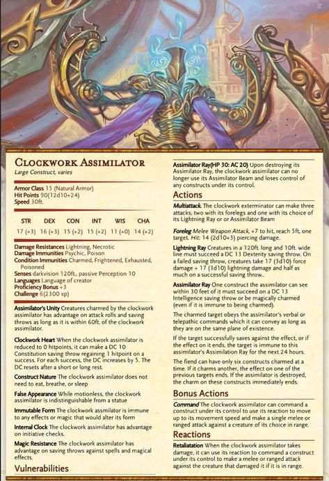 Dnd Clockwork Construct, Dnd Clockwork Monsters, Dnd Enemy Stats, Construct Dnd, Dnd Clockwork, Dnd Construct, Dnd Enemies, 5e Monsters, Stat Block