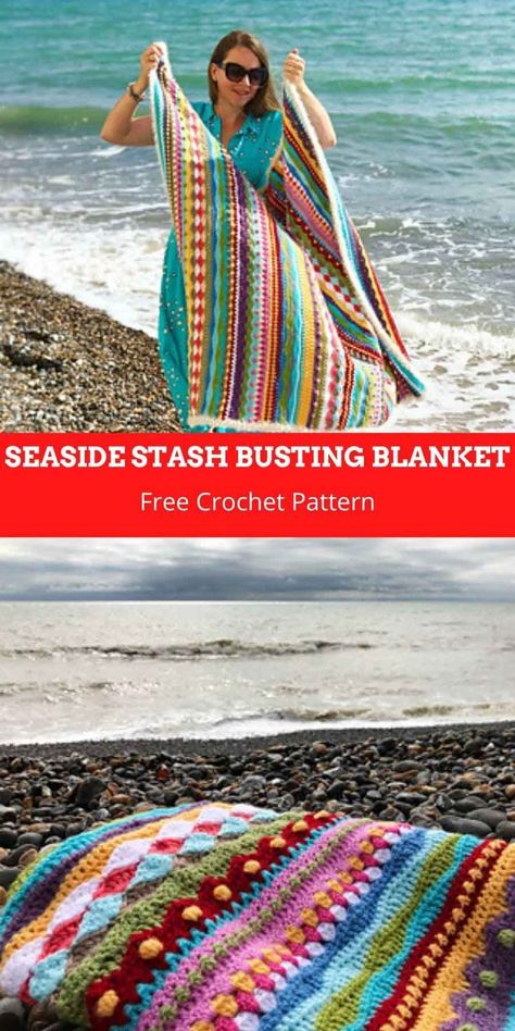 crochet blanket patterns ideas - new crochet blanket patterns ideas for beginners Seaside Stash Busting Crochet Blanket, Crochet Patterns For Using Up Scraps Of Yarn, Crochet Blanket From Scrap Yarn, Seaside Crochet Blanket, Stash Busting Crochet Blanket, Stash Busting Knitting Patterns, Crochet Along Blanket, Scrapghan Crochet Free Pattern, Cal Blanket Crochet Pattern