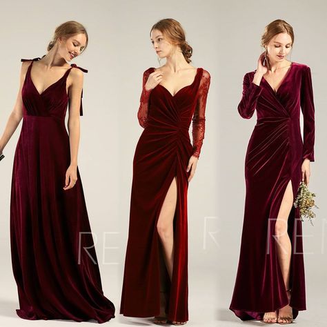 Burgundy Velvet Bridesmaid Dress, Long Sleeve Burgandy Bridesmaids Dresses, Velvet Burgundy Bridesmaid Dress, Maroon Velvet Bridesmaid Dresses, Maroon Bridesmaid Dresses With Sleeves, Dark Burgundy Bridesmaid Dresses, Velvet Bridesmaid Dresses Winter, Red Bridesmaid Dresses Winter, Red Velvet Bridesmaid Dresses