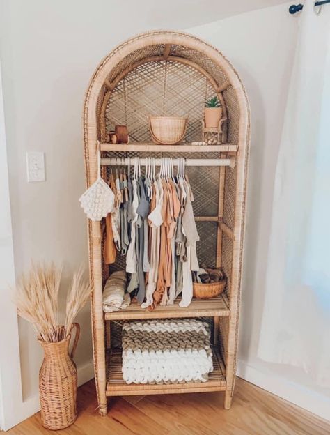 Wicker Shelf Nursery, Boho Nursery Furniture, Wicker Nursery Decor, Boho Changing Table, Wicker Shelf Decor, Wicker Nursery, Boho Baby Room, Wicker Shelf, Rocking Chair Nursery