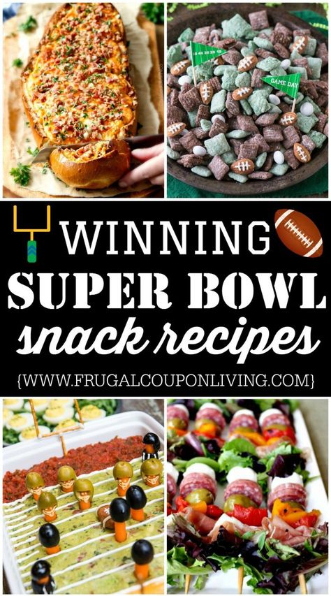 Winning Super Bowl Snack Recipes on Frugal Coupon Living. Football Appetizers, Football Desserts, Football Snacks, Football Party Ideas and more. Some of our favorite tailgate recipes and breakfast tailgate ideas. March Madness Food, Super Bowl Snack Recipes, Super Bowl Snack, Super Bowl Snacks, Healthy Party Snacks, Football Party Foods, Healthy Superbowl, Healthy Superbowl Snacks, Football Snacks