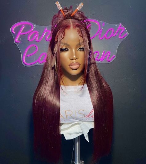 Burgundy Lace Wig, Aesthetic Wigs, Lana Hair, Pretty Wigs, Human Hair Wigs Straight, Fav Hairstyles, Event Hairstyles, Straight Human Hair Wigs, Wigs Straight