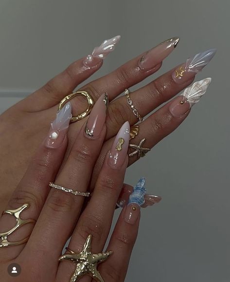 Seashell Nails, 3d Flower Nails, Airbrush Nails, Flower Nail Designs, Glamorous Nails, Vacation Nails, Clean Nails, Beach Nails, Unique Nails