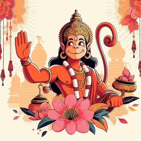 Jay shri ramhappy hanuman jayanti celebr... | Premium Vector #Freepik #vector #festival #illustration #lord #indian Ram Hanuman Painting, Hanuman Ji Illustration, Cute Hanuman Drawing, Hanuman Rangoli, Hanuman Illustration, Hanuman Vector, Lord Hanuman Drawing, Hanuman Art, Hanuman Drawing