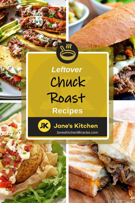 Leftover Chuck Roast Recipes pictured in a collage Leftover Chuck Roast Recipes, Leftover Chuck Roast, Easy Breakfast Skillet, Chuck Roast Recipes, Italian Beef Sandwiches, Leftover Recipes, Crispy Beef, Vegetable Beef Soup, French Dishes