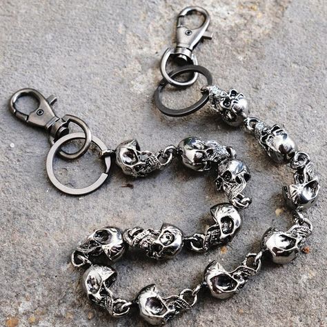 Jean Chains, Chains Men, Skull Pants, Hiphop Dance, Jeans Chain, Skull Wallet, Pant Chains, Punk Skull, Skull Keychain