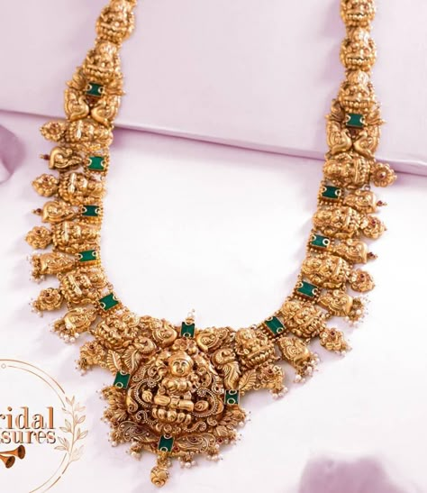 lakshmi peacock gold haram neelkanth Temple Design Gold Haram, Astalakshmi Necklace Gold, Nakshi Design Jewellery, Cmr Jewellers Haram, Gold Middle Haram Designs, Nakshi Long Haram Designs, Antique Long Haram Designs, Temple Jewellery Haram, Nakshi Haram Designs