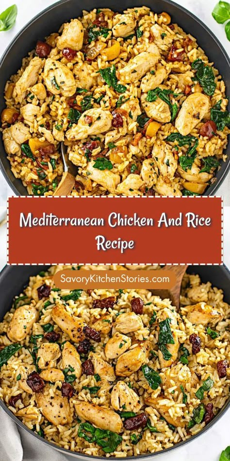 Want to elevate your dinner routine with Mediterranean flair? This Mediterranean Chicken and Rice Recipe brings together savory chicken and rich spices for an unforgettable meal. Make sure to save this recipe for a delightful dinner that’s sure to please everyone at the table! High Cholesterol Dinner Ideas, Garlic Chicken And Rice Recipes, Healthy Dinner Ideas With Rice, Healthy Mediterranean Crockpot Recipes, Medditeranean Dinner Ideas, Mediterranean Rice Bake, Chicken And Rice Healthy Clean Eating, Mediterranean Chicken And Vegetables, Medatrainian Chicken Recipes