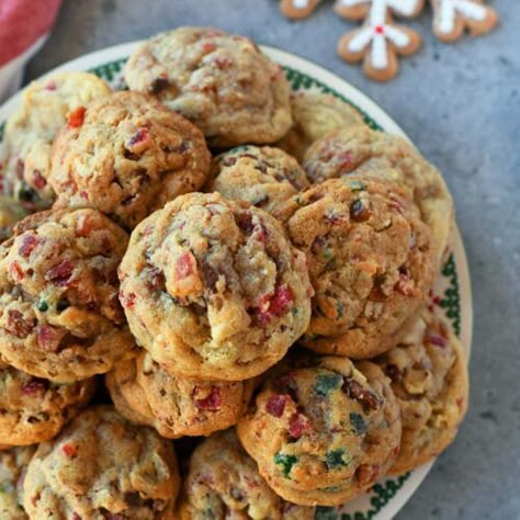 Chewiest Fruitcake Cookies - Savvy Saving Couple Fruit Cake Cookies Recipe, Fruitcake Cookies, Cake Cookies Recipe, Fruit Cake Cookies, Fruit Cake Christmas, Fruit Cookies, Cake Fruit, Cookie Cake Recipe, Fruitcake Recipes