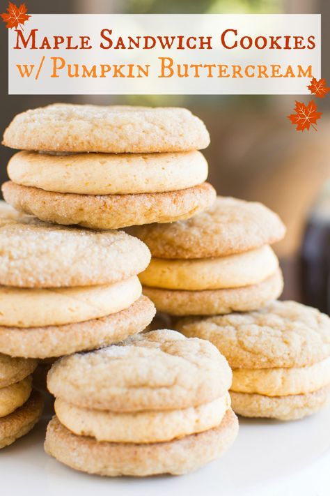 Maple Pumpkin Sandwich Cookies A baJillian Recipes-9(title) Pumpkin Sandwich, Pumpkin Buttercream Frosting, Cookies With Pumpkin, Soft And Chewy Sugar Cookies, Pumpkin Buttercream, Maple Recipes, Maple Pumpkin, Chewy Sugar Cookies, Pumpkin Spice Syrup